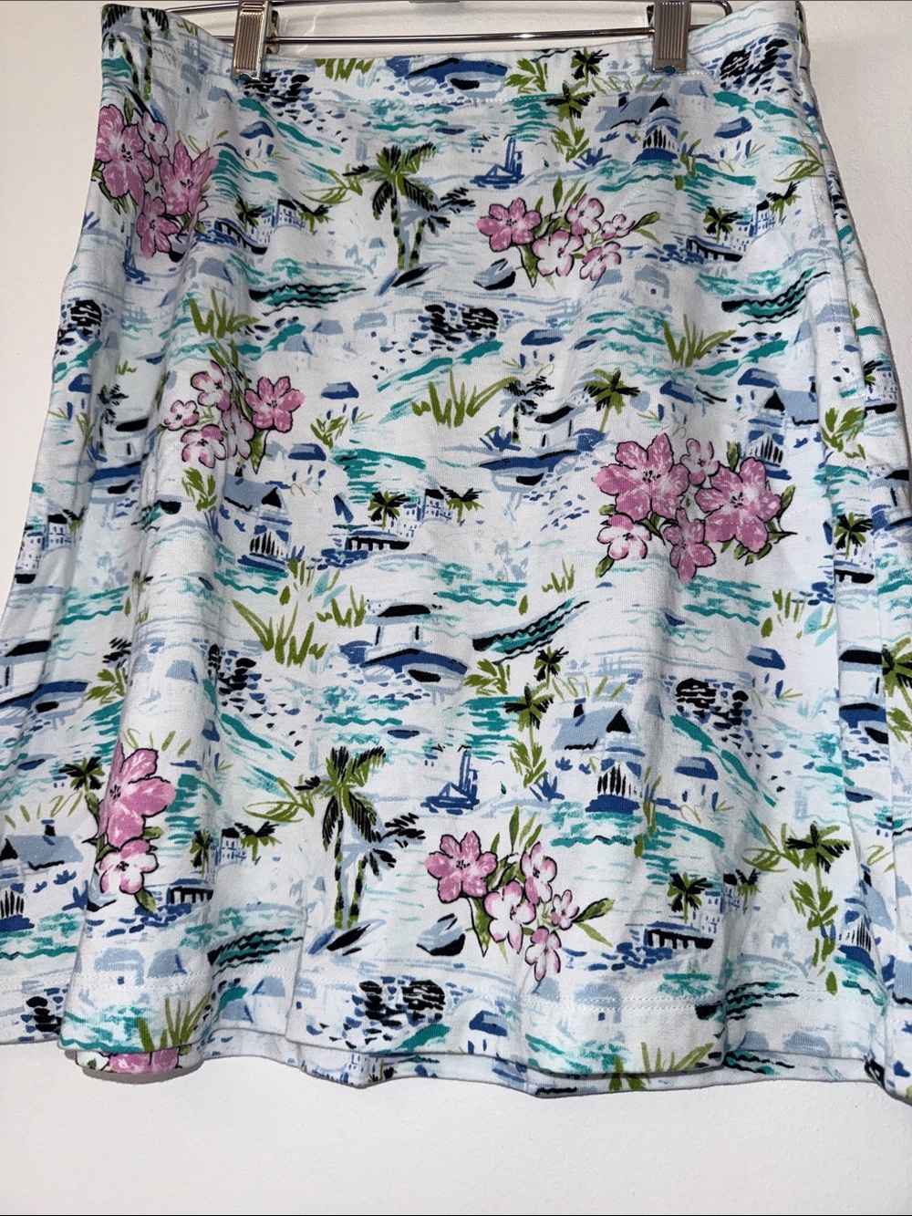 J. Jill White A-Line Skirt with Pink Floral & Blue-Green Coastal Print - Picture 3 of 5